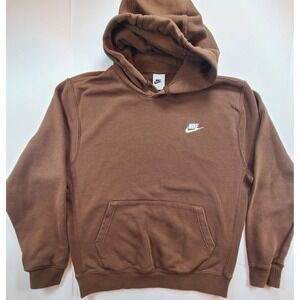 Nike Sportswear Club Fleece Lined Hoodie Brown Mens Size Medium Swoosh Pullover
